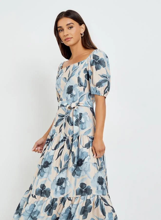 Styli Women Floral Print Puff Sleeve Maxi Dress
